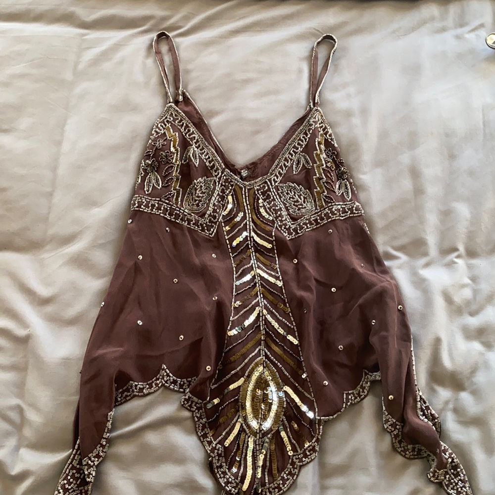 Vintage Beaded Silk Top size XS by Indy designer Elefante